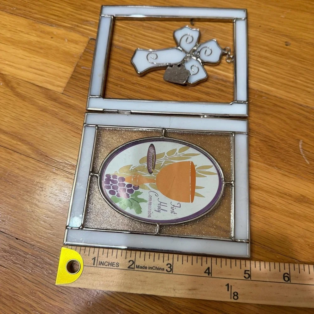 Sherman Leaded Stained Glass First Holy Communion Hinged Photo‎ Frame Cross Gift